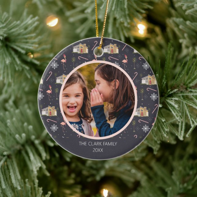 Midcentury Christmas House Palm Tree Photo Ceramic Tree Decoration (Tree)