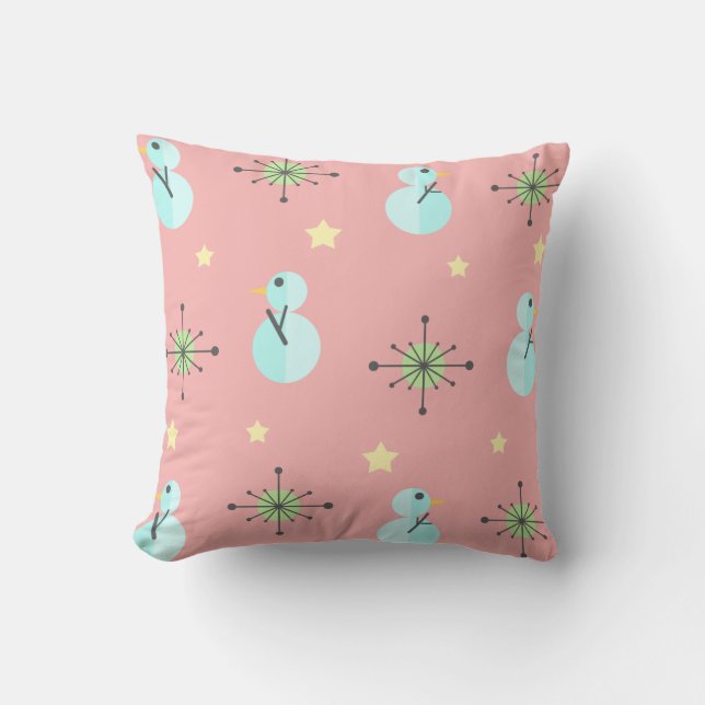 Midcentury Christmas Vintage Snowmen Cushion (Front)