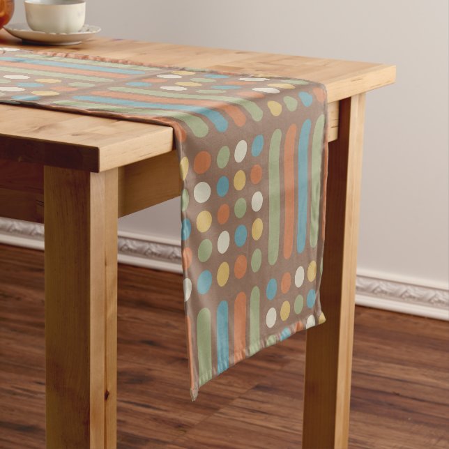 Midcentury Circles Lines Multicolored 2 Short Table Runner (In Situ)