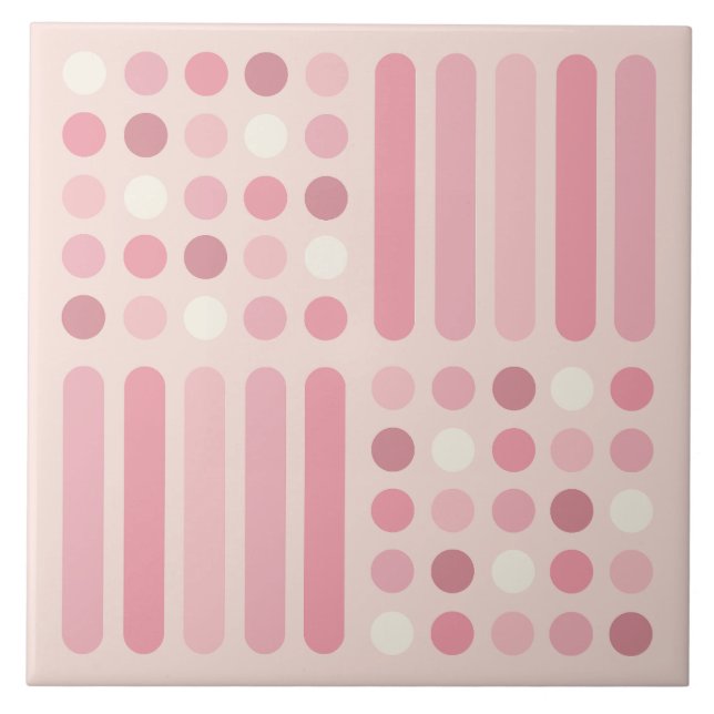 Midcentury Circles Lines Pink Vanilla Tile (Front)