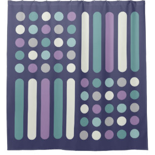 Midcentury Circles Lines Purple Turquoise Shower Curtain