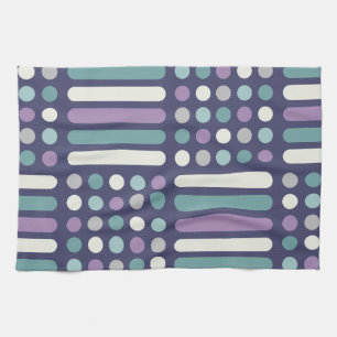 Midcentury Circles Lines Purple Turquoise Tea Towel