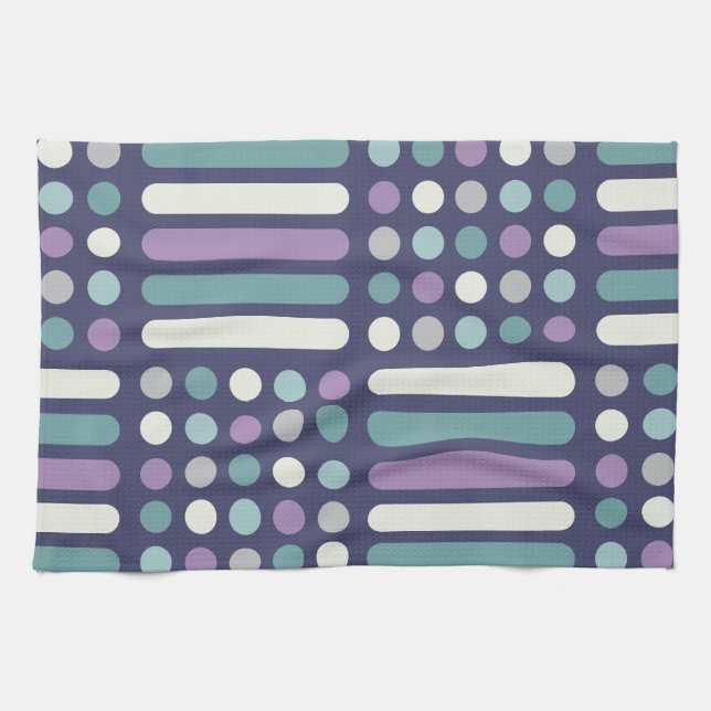 Midcentury Circles Lines Purple Turquoise Tea Towel (Horizontal)
