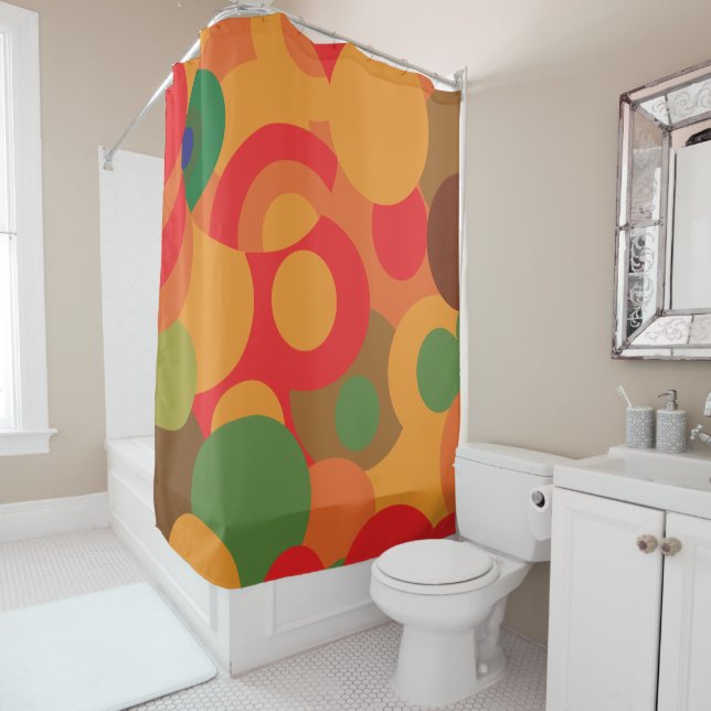 midcentury Colourful Retro pattern Shower Curtain (In Situ)