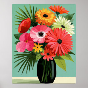 Midcentury Daisy Bouquet Floral Wall Art
