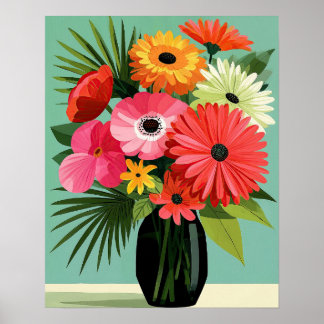 Midcentury Daisy Bouquet Floral Wall Art