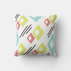 Midcentury Diamonds Art Colourful White Cushion