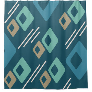 Midcentury Diamonds Art Teal Gold Shower Curtain