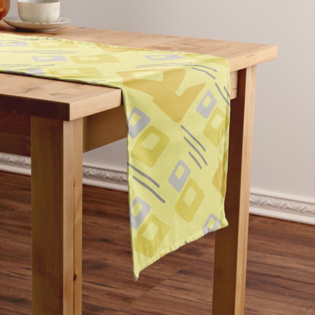 Midcentury Diamonds Art Yellow Short Table Runner (In Situ)