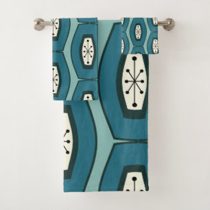 Midcentury Funky Chain Turquoise Bath Towel Set