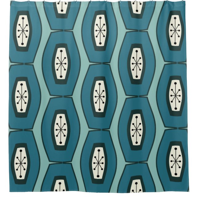 Midcentury Funky Chain Turquoise Shower Curtain (Front)