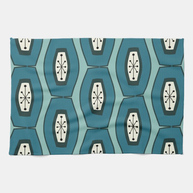 Midcentury Funky Chain Turquoise Tea Towel (Horizontal)