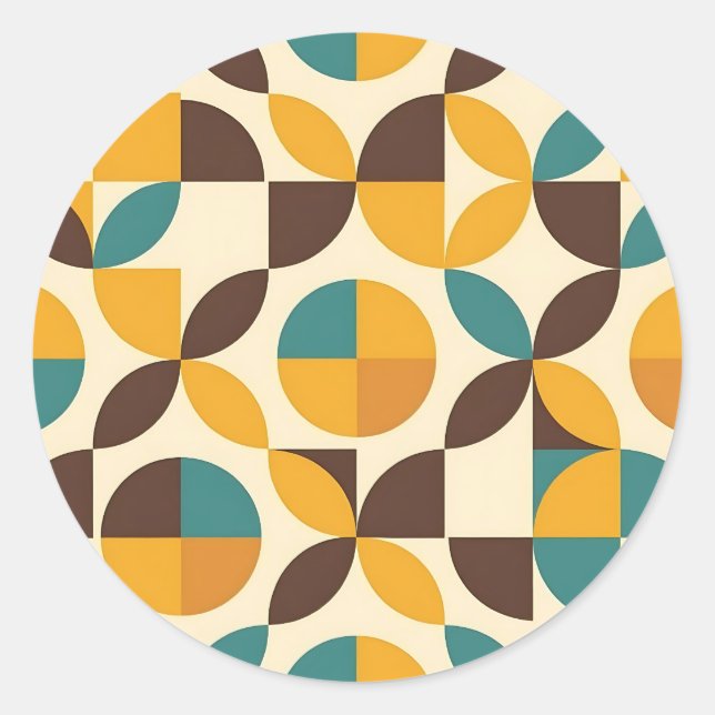 Midcentury Geometric Petal Pattern Classic Round Sticker (Front)