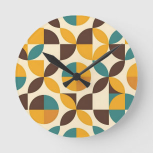 Midcentury Geometric Petal Pattern Round Clock