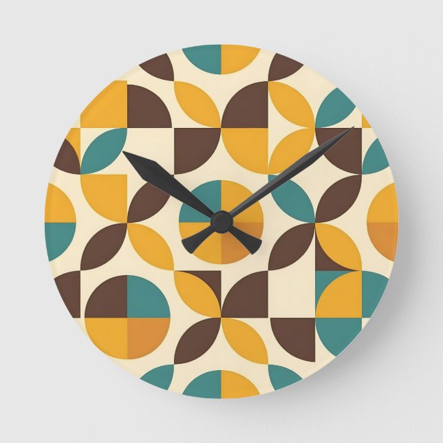 Midcentury Geometric Petal Pattern Round Clock (Front)