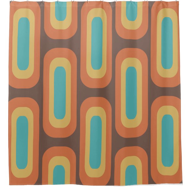 Midcentury Geometric Shapes Multicolored Shower Curtain (Front)