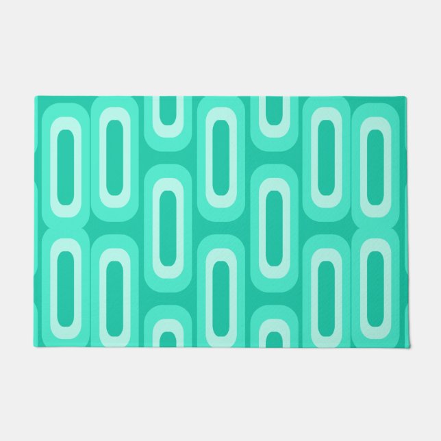 Midcentury Geometric Shapes Turquoise Doormat (Front)