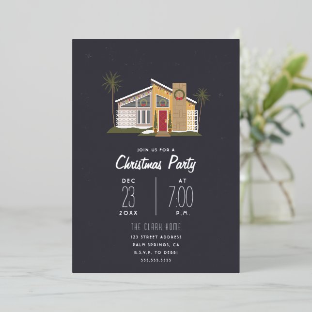 Midcentury House Christmas Party Foil Foil Invitat (Standing Front)