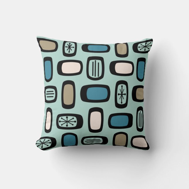 Midcentury MCM Rounded Rectangles Aquamarine Cushion (Front)