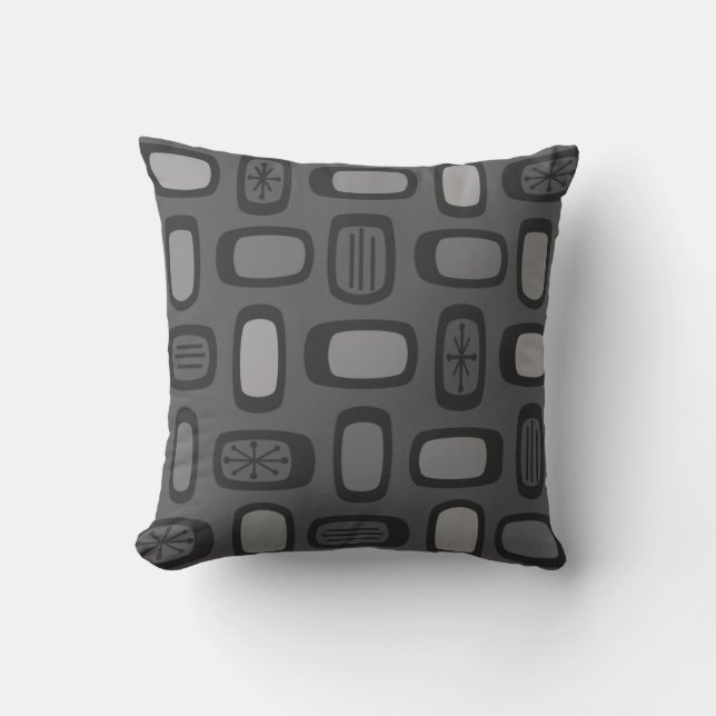 Midcentury MCM Rounded Rectangles Ash Grey Cushion (Front)
