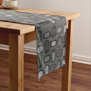 Midcentury MCM Rounded Rectangles Ash Grey Short Table Runner