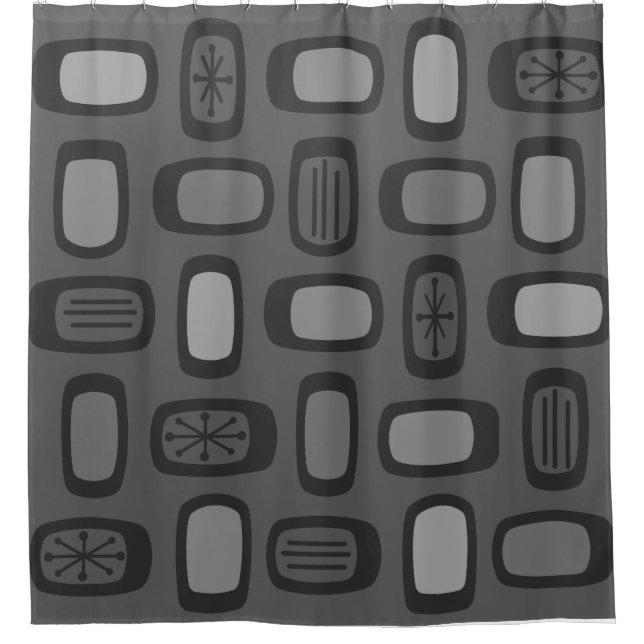Midcentury MCM Rounded Rectangles Ash Grey Shower Curtain (Front)