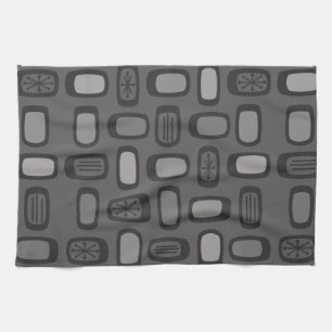 Midcentury MCM Rounded Rectangles Ash Grey Tea Towel