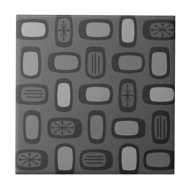 Midcentury MCM Rounded Rectangles Ash Grey Tile (Front)