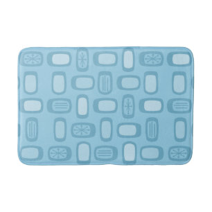 Midcentury MCM Rounded Rectangles Baby Blue Bath Mat
