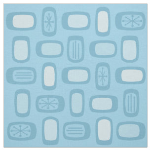 Midcentury MCM Rounded Rectangles Baby Blue Fabric
