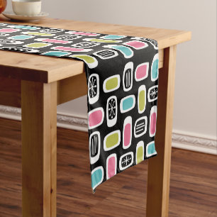 Midcentury MCM Rounded Rectangles Black Colourful Short Table Runner