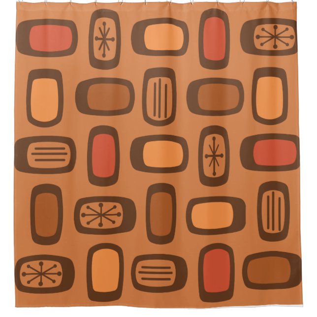Midcentury MCM Rounded Rectangles Burnt Orange Shower Curtain (Front)
