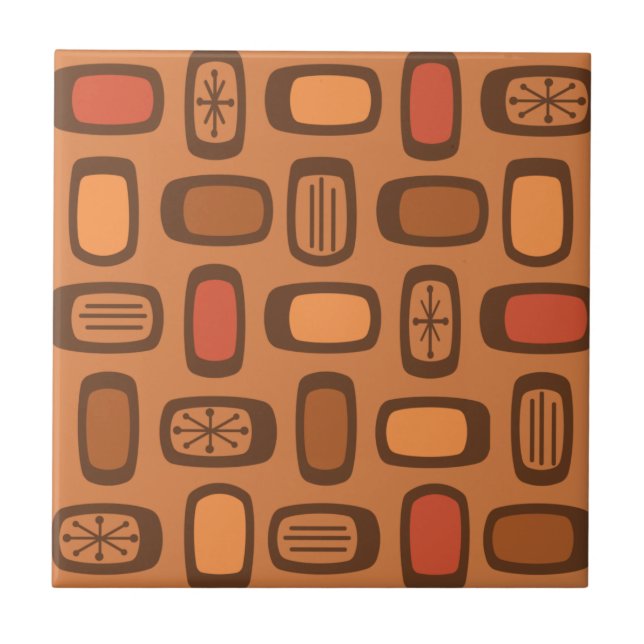 Midcentury MCM Rounded Rectangles Burnt Orange Tile (Front)