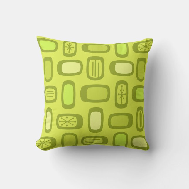Midcentury MCM Rounded Rectangles Chartreuse Cushion (Front)