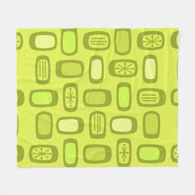 Midcentury MCM Rounded Rectangles Chartreuse Fleece Blanket (Front (Horizontal))