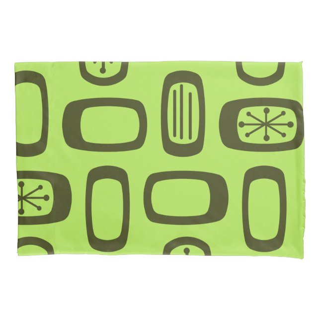 Midcentury MCM Rounded Rectangles Chartreuse Pillowcase (Front)