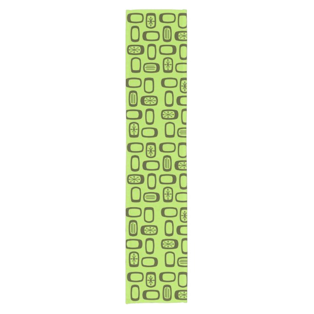 Midcentury MCM Rounded Rectangles Chartreuse Short Table Runner (Front)