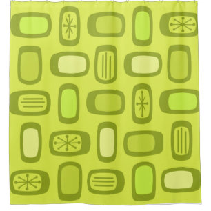 Midcentury MCM Rounded Rectangles Chartreuse Shower Curtain