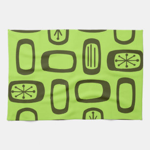 Midcentury MCM Rounded Rectangles Chartreuse Tea Towel
