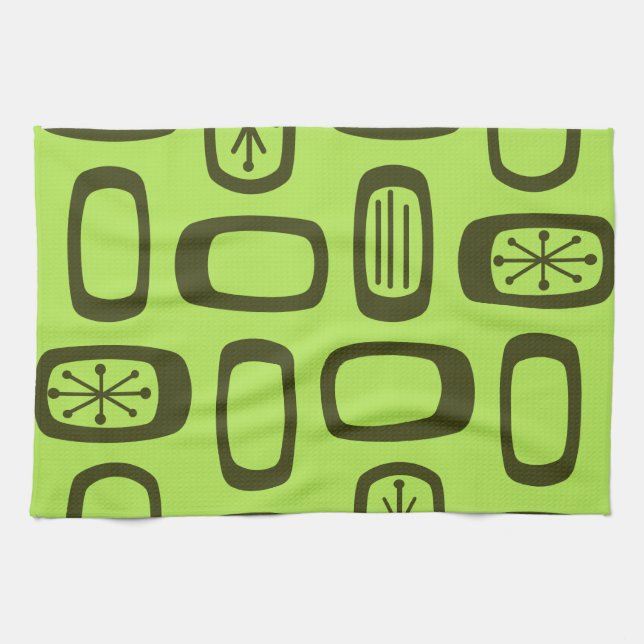 Midcentury MCM Rounded Rectangles Chartreuse Tea Towel (Horizontal)