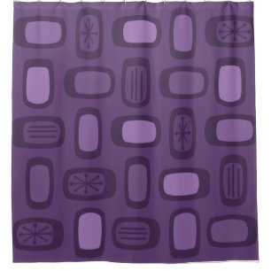 Midcentury MCM Rounded Rectangles Dark Purple Shower Curtain