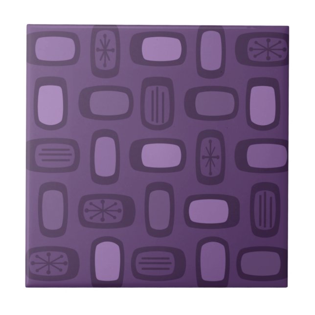 Midcentury MCM Rounded Rectangles Dark Purple Tile (Front)