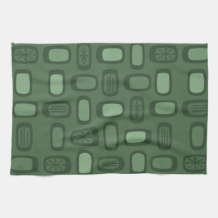 Midcentury MCM Rounded Rectangles Forest Green Tea Towel