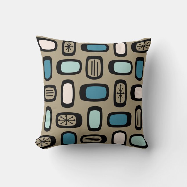 Midcentury MCM Rounded Rectangles Gold Blue Cushion (Front)