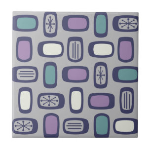 Midcentury MCM Rounded Rectangles Grey Purple Tile