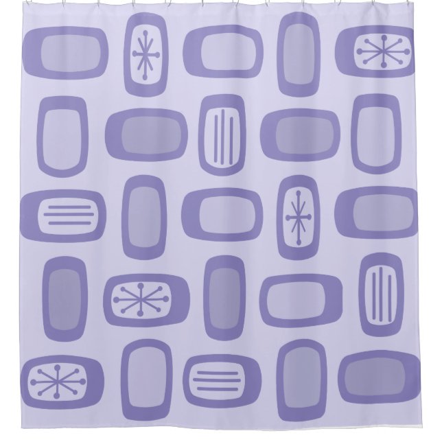 Midcentury MCM Rounded Rectangles Lavender Shower Curtain (Front)