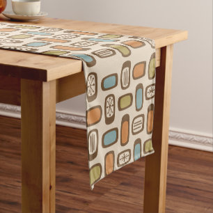 Midcentury MCM Rounded Rectangles Multicolored Short Table Runner