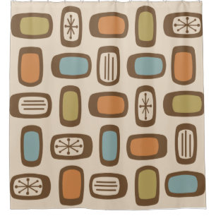 Midcentury MCM Rounded Rectangles Multicolored Shower Curtain