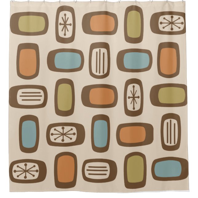 Midcentury MCM Rounded Rectangles Multicolored Shower Curtain (Front)