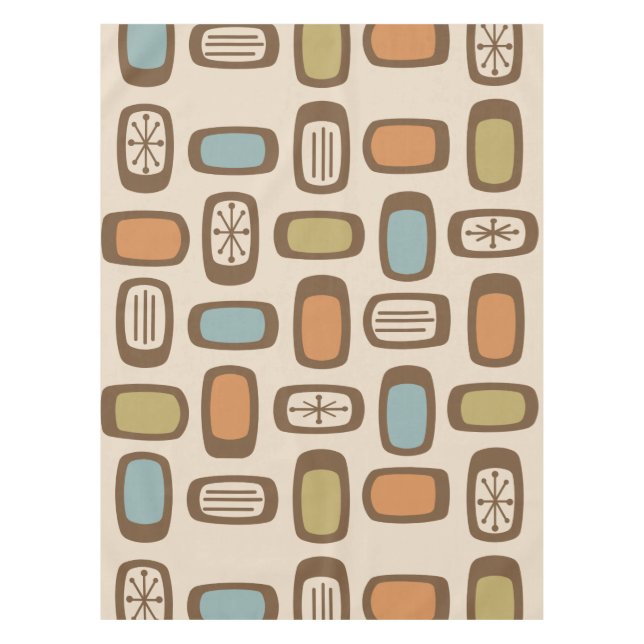 Midcentury MCM Rounded Rectangles Multicolored Tablecloth (Front)